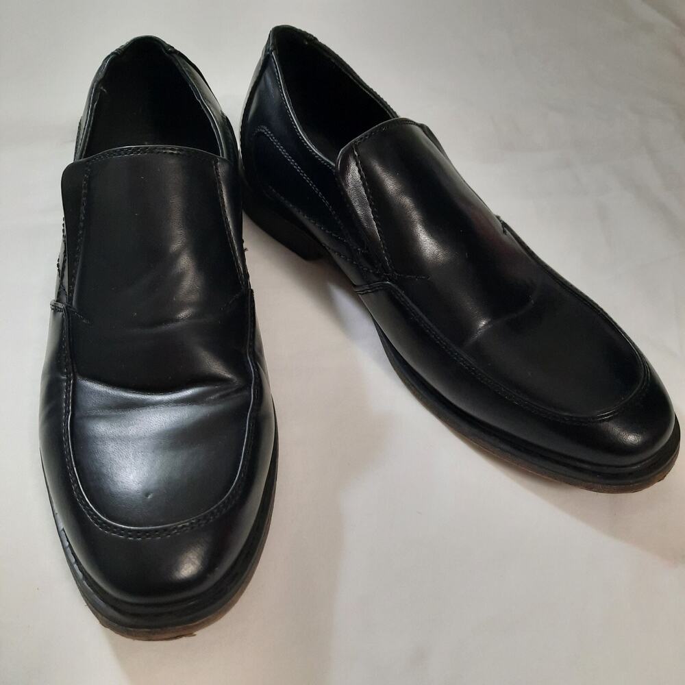 Boys Mens 5M Loafers Black Faux Leather Dress Shoes Apron Toe Madison Avenue